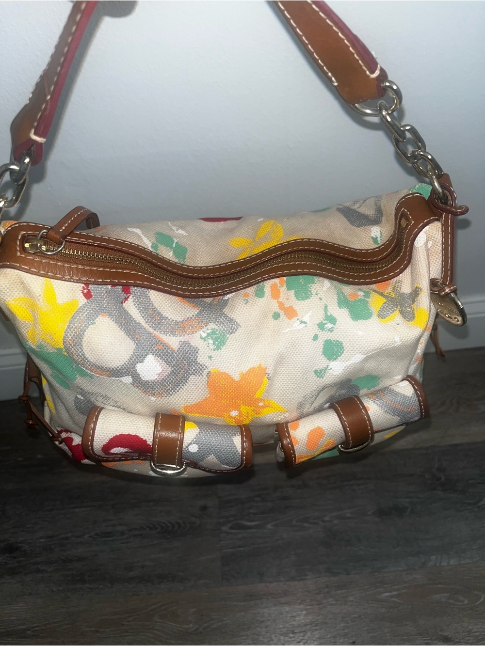 Dooney & Bourke Multicolor Floral Canvas Shoulder Bag with Brown Trim - Picture 6 of 11